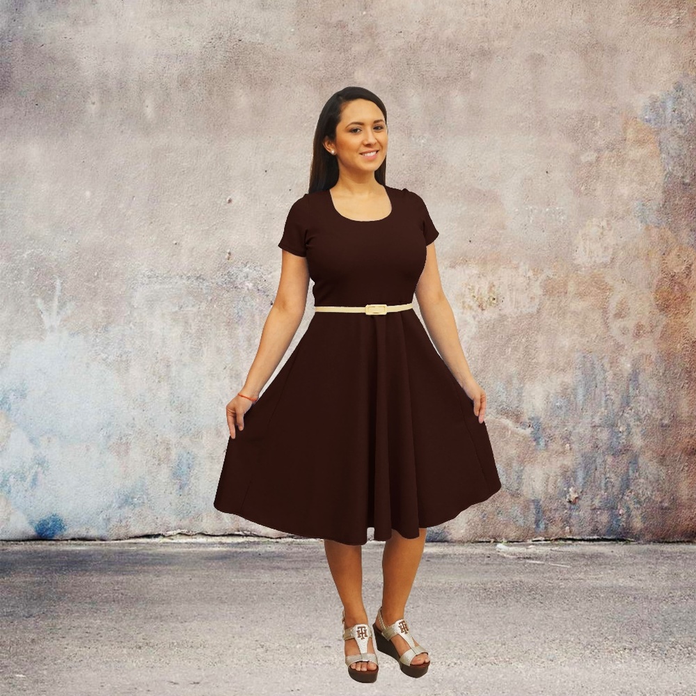 Short Sleeves Scoop Neck Dress